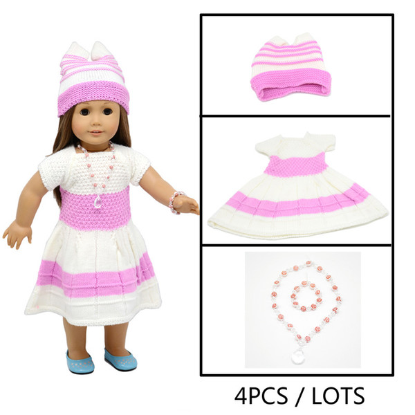 18 inchs American Girl doll clothes sweater dress with rose necklace and bracelet for child party gift toys--Doll Clothes Accessories