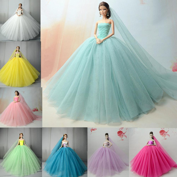 Newest Doll Elegant Handmade Wedding Dress Pretty Princess Dress Party Clothes For Doll Girls Gift Dolls Accessories