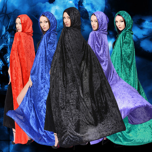 Witch Cloak Halloween Cosplay For Children&Adult Performance Christmas Party New Year Colorful Gold velvet Warm Cloak with Hat 170CM Length