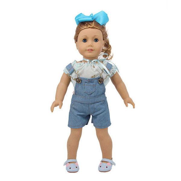 Fashionable Overalls Summer Short Pants Blue hairband Overalls 18 inch Our Generation OG AG Doll Cloth