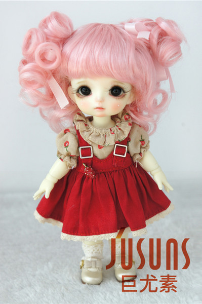 Jusuns 5-6inch Charming Curly Doll Wigs Synthetic Mohair Wig for 1/8 BJD Dolls Color Wine-red Pink and Blond JD011