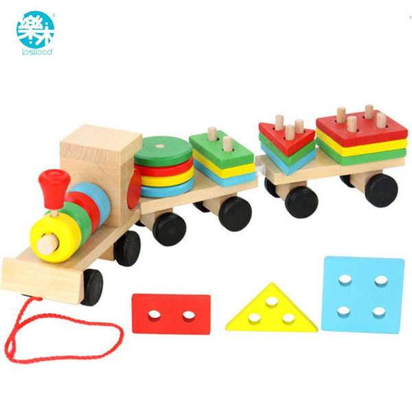 Baby Toys Kids Trailer Wooden Train Vehicle Blocks Geometry/Colour Congnitive Blocks Child Education Birthday/Christmas Gift