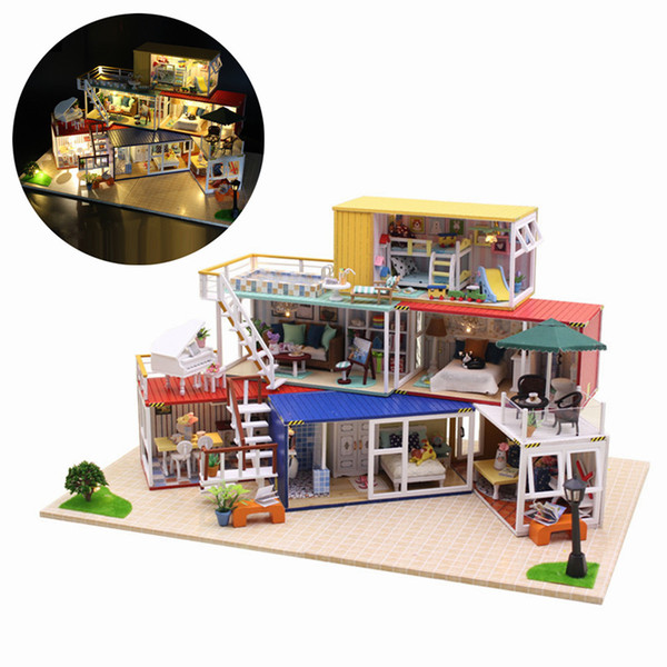 Hoomeda 13843Z 3D Wooden Puzzle DIY Handmade Container Home With Music Cover Light DIY Dollhouse Kit 3D Japanese Style