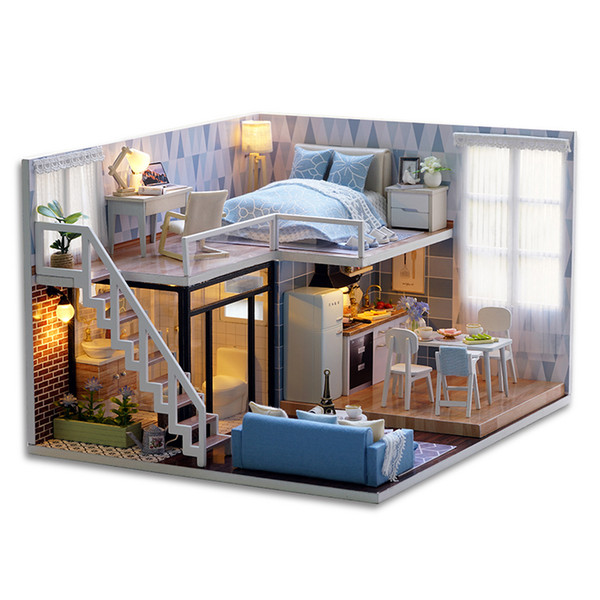 HOME-DIY Doll House Wooden Doll Houses Miniature dollhouse Furniture Kit Toys for children