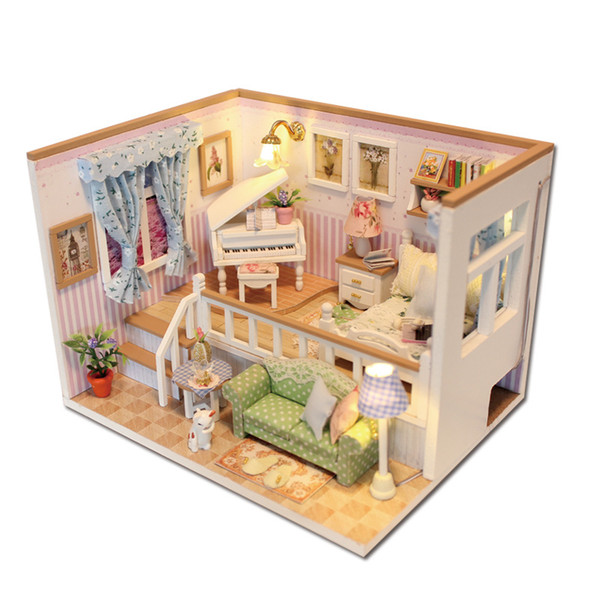 Hoomeda M026 DIY Wooden Dollhouse Because Of You Miniature Doll House LED Lights Funny Handmade Gift For Children adult