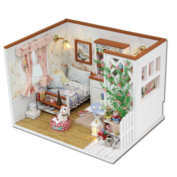 DIY wooden hand-assembled model house with music with light.Children birthday gift.lucky day