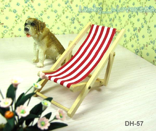 1:12 Dolls house dollhouse furniture Miniature Park Garden decoration Wood striped folding Beach Deck Chair mini ornament model gift