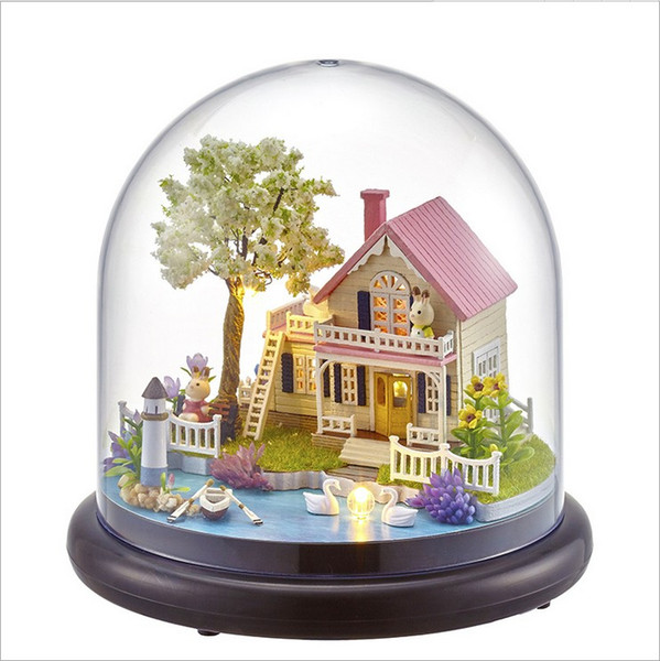 Spring Flower Dollhouse Wooden Doll Houses Miniature Home Assembling Dollhouse Diy Glass Ball Toys Kit totoro Figure Valentine's Day gift