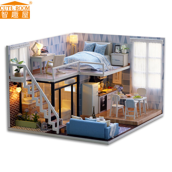 NEW Diy Miniature Wooden Doll House Furniture Kits Toys Handmade Craft Miniature Model Kit DollHouse Toys Gift For Children L023