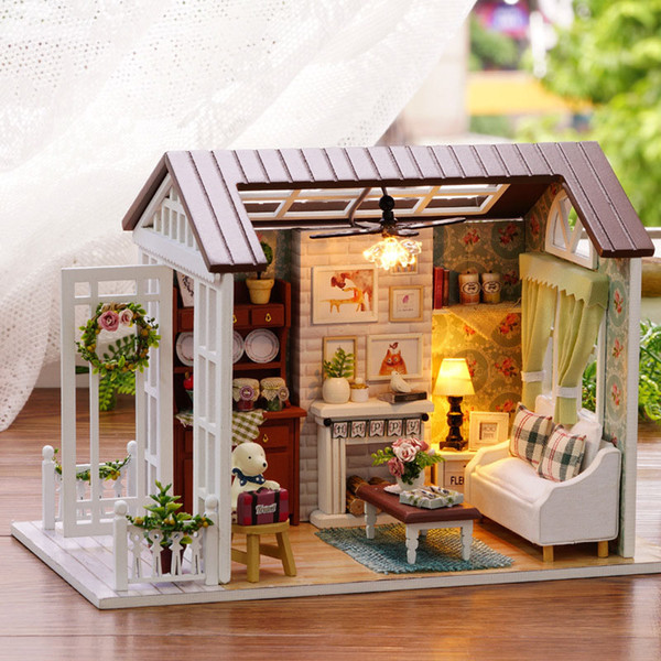 DIY Doll House Miniature Dollhouse for Doll Mini Home Wooden Cute Living Room Parlor Model Building Toy for Children Kid