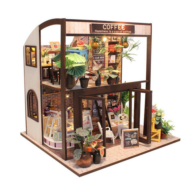 Dollhouse Miniature Model Doll House Miniature Hand-assembled coffee house Wooden DIY Doll House