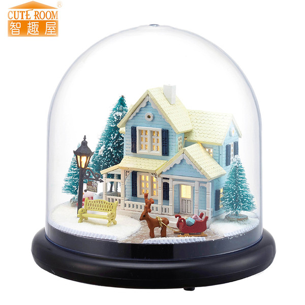 Furniture DIY Doll House Wodden Miniatura Doll Houses Furniture Kit Glass Cover Assemble Dollhouse Toys For Children gift B25