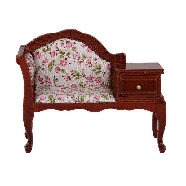 HOT SALE 1/12 Dollhouse Miniature Furniture Wooden Floral Recliner with Drawer