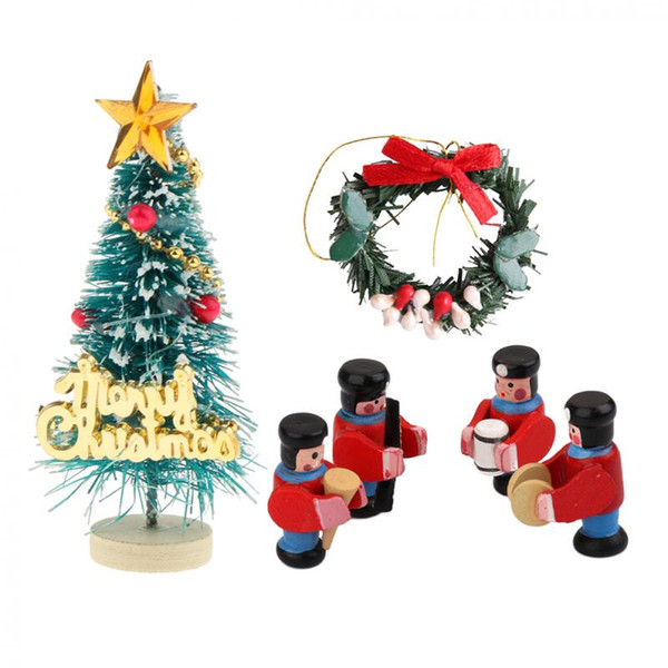 1:12 Miniature Christmas Tree Christmas Garland Military Band Wood Toy for Doll House Christmas Tree