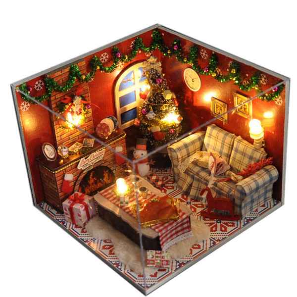 DIY Mini Doll House Furniture Kits Wooden Miniaturas European families Christmas Dollhouse 3D Puzzles Toys Gift for Children