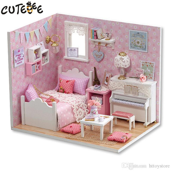 DIY Doll House Miniature with Furniture Dust Cover Wooden Dollhouse Miniaturas Toys for Children Christmas Gift New H15