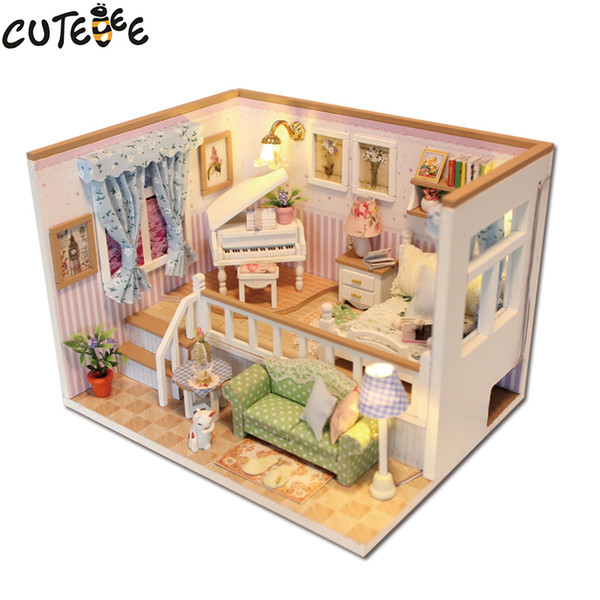 Wholesale- CUTEBEE Doll House Miniature DIY Dollhouse With Furnitures Wooden House Stars Sky Toys For Birthday Gift M026