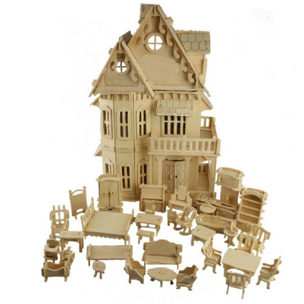 1:24 Scale Gothic woodhouse villa DIY Wooden Dollhouse and Furniture handcraft 3D Miniature model kits& Picture childen gifts