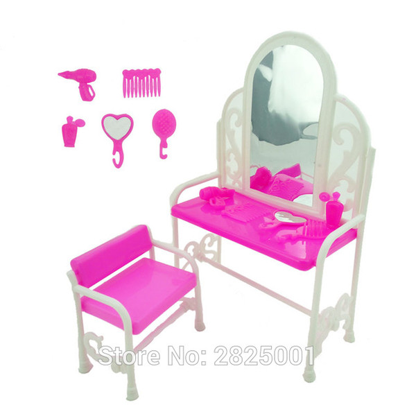 1 Set Dresser Desk Mirror Chair Comb Hand Mirror Hair Dryer Perfume Bottle 1:6 Dollhouse Accessories For Barbie FR Kurhn Doll