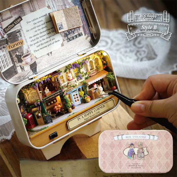 New Fashion Happy Corner 3D Wooden DIY Handmade Box Theatre Dollhouse Miniature Box Cute Mini Doll House Assemble Kits Gift Toys