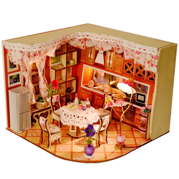 Lovely Merry Sweet Home Habitat Room DIY Dollhouse Kit With LED Light Wood Decoration Miniature Dollhouse toys Gift