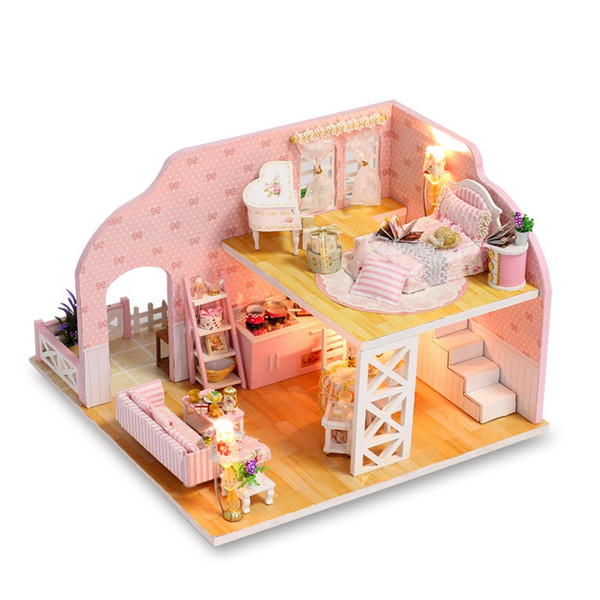 Genuine MUQGEW Toys For Children 3D Wooden DIY Miniature House Furniture LED Decorate Creative Christmas Gifts 10 Doll House #5L