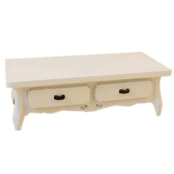 KEOL-Dollhouse Miniature White Wooden Oblong Coffee Table with 4 Drawers Living Room Furniture 12th Scale