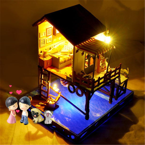 T-Yu C3-Z Summer Sunset Sky DIY Doll House With Cover Music Light Gift Collection Decor Toy