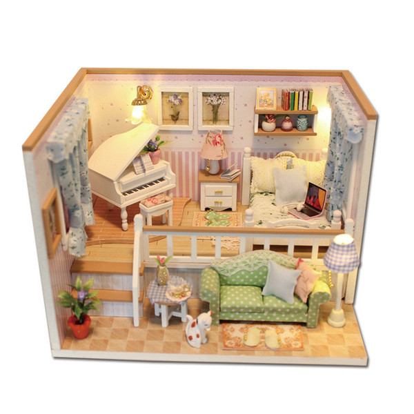 DIY wooden hand-assembled model house with music with light.Children birthday gift.