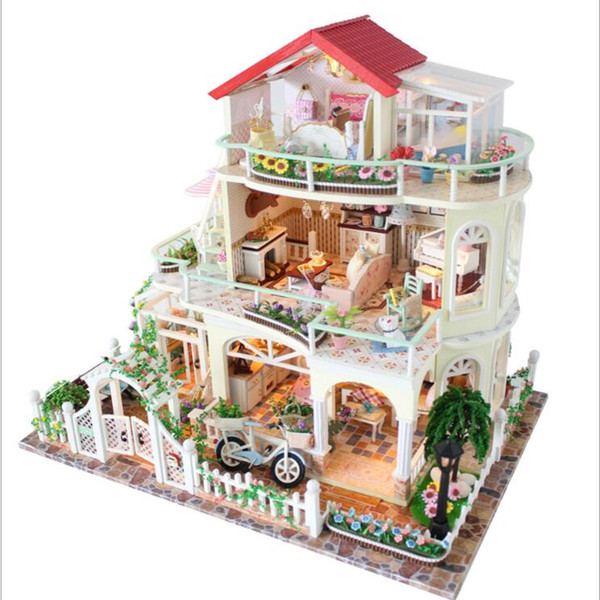 Three Storey Exquisite Villa Assemble DIY Doll House With Furniture Wooden Handcraft Doll house Toys for Children Birthday Gifts