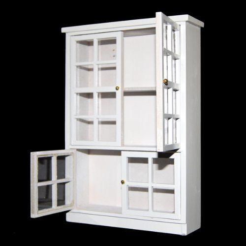 1/12 Scale Toy Dollhouse Miniature Furniture Wood Kitchen Display Cupboard Cabinet Shelf Showcase Room Decor Mini Model White Gift