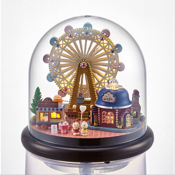 Ferris wheel Dollhouse Wooden Doll Houses Miniature Home Assembling Dollhouse Diy Glass Ball Toys Kit totoro Figure Birthaday Gift