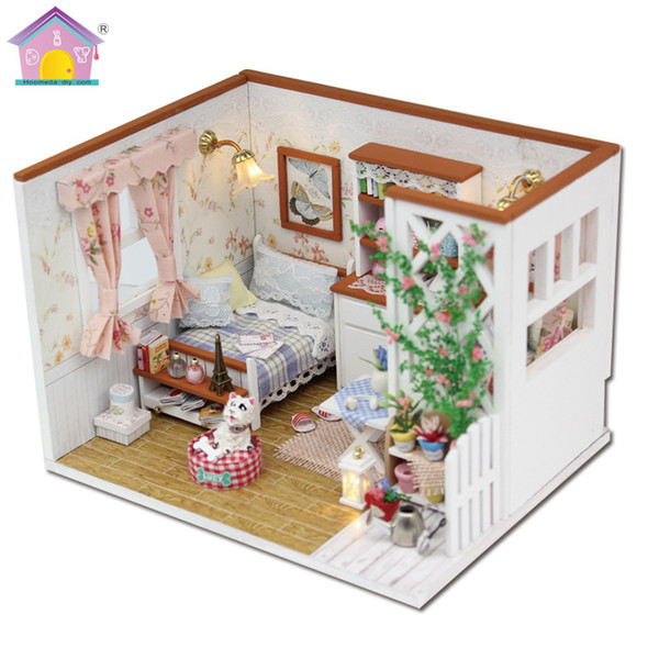 Assemble DIY Doll House Toy Wooden Miniatura Doll Houses Miniature Dollhouse toys With Furniture LED Lights Birthday Gift M024