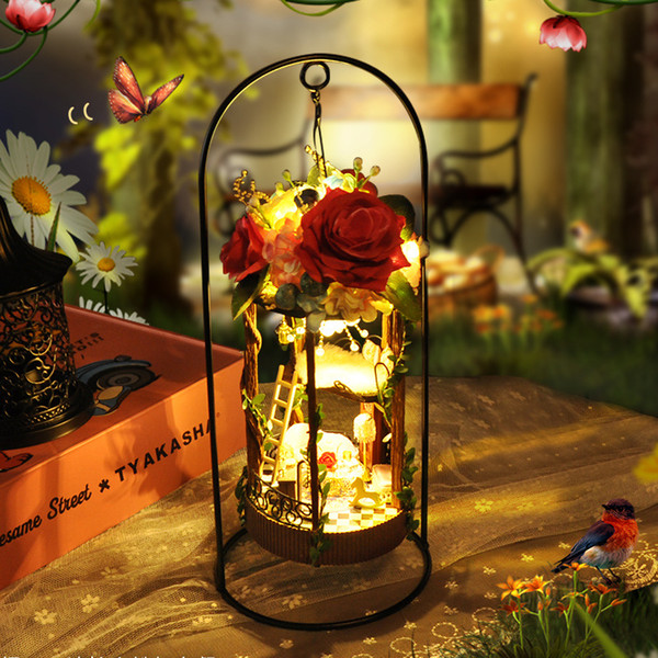 Doll House Mini Hanging Basket DIY Miniature Flower DollHouse Wooden Furniture Decoration Toy For Children Christmas Gift TC5 #E