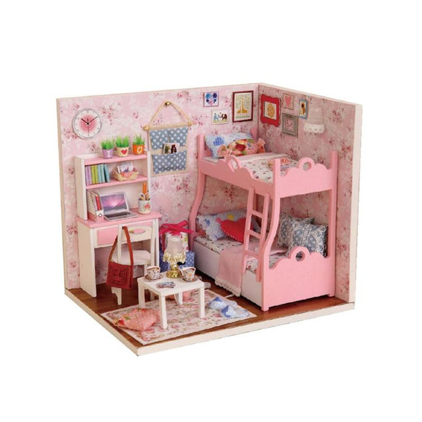 Handmade Doll House Furniture Kit DIY Mini Dollhouse Wooden Toy for Kids