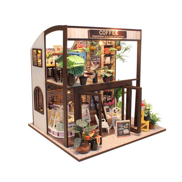 Christmas Gifts Miniature Diy Puzzle Toy Doll House With Music Clockwork Wooden Furniture Toys Birthday Gifts Time Cafe House