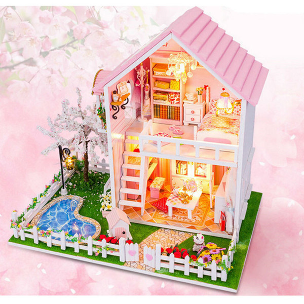 Wholesale-House Kit NEW DIY Wood Doll House,Cherry Trees Dollhouse, New Style Miniature Kits Assembling Toys for Kids Christmas Gift K0191