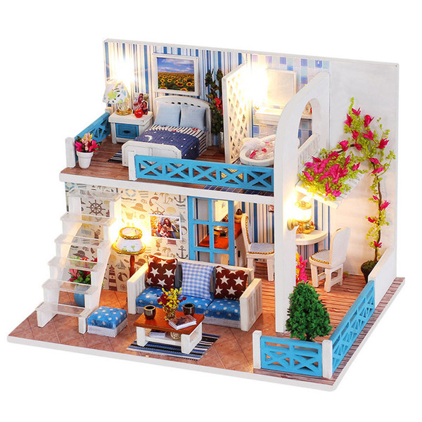 DIY Doll House Seaside Villa Miniature Small Wooden Room Box Dollhouse Home Souvenirs Cottages For Doll Building Toy for Children