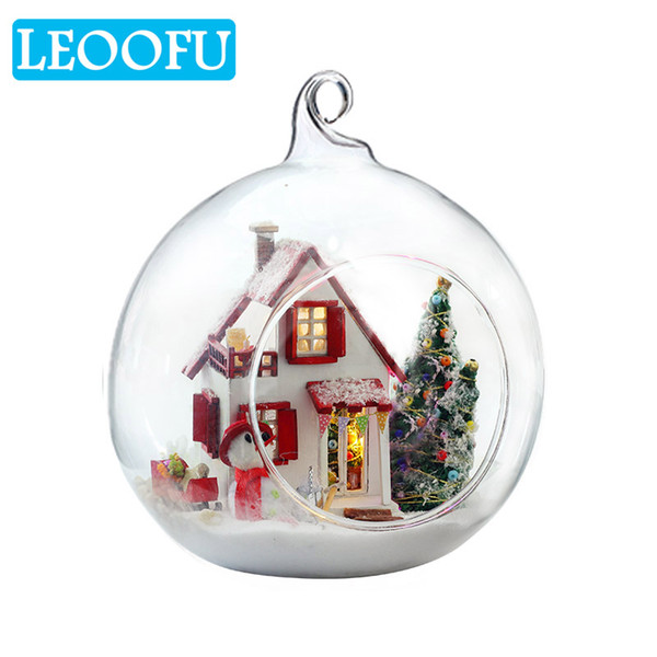 LEOOFU small and beautiful diy glass ball doll house model furniture handmade wooden miniature assembling dollhouse toy gift