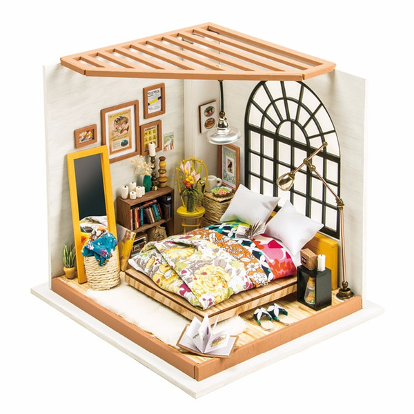 wholesale DIY Doll House DG107 Alice's Dreamy Bedroom Children Adult Miniature Wooden Dollhouse Model Building Kits Toys