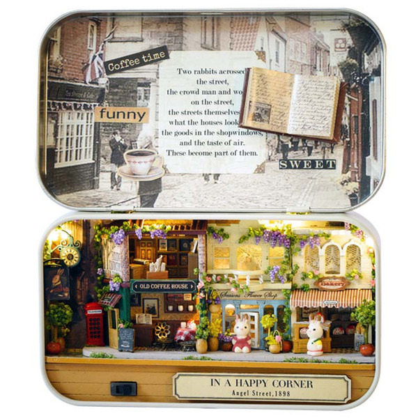 New Creative Happy Corner 3D Wooden DIY Handmade Box Theatre Dollhouse Miniature Box Cute Mini Doll House Assemble Kits Gift Toys