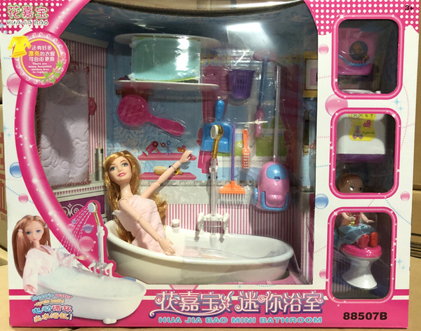 Grils 2pcs/set Barbie Doll Clothing Casual Sweater+Kids Mini Bubble Bathroom toys+Full Bath set+10cm Barbie doll