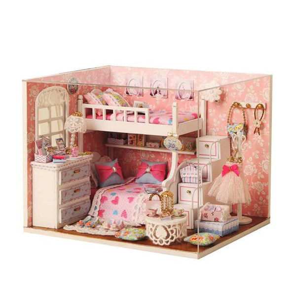 Dream Angel Doll House Toy Handmade House Model Dollhouse Wooden Miniature Furniture Doll Houses Girls Valentine's Gifts H006