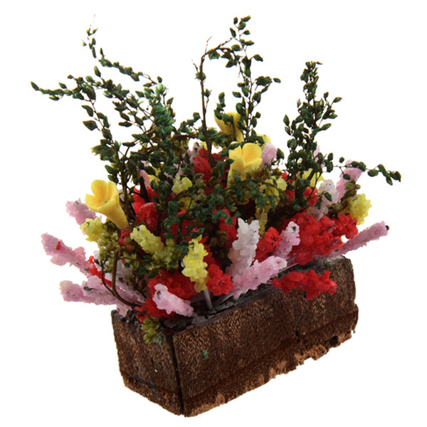 Best Sale 1/12 Dollhouse Miniature Multicolor Flower Bush With Wood Pot (Color: Multicolor)