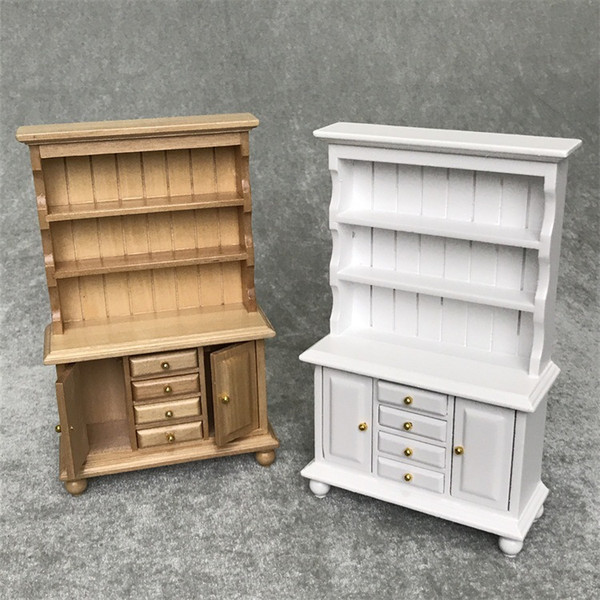 10PCS Cute 1/12 Dollhouse Miniature Furniture Multifunction Wood Cabinet Bookcase White /brown AJILE