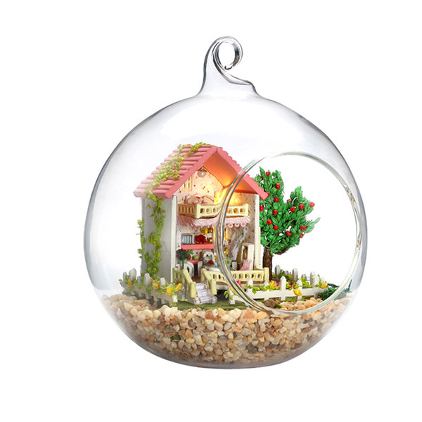 DIY Doll house With Furnitures Glass Ball Micro Landscape Craft Ornament Handmade Gift Toys Mini-Sweet Thought And Wish G007 #E