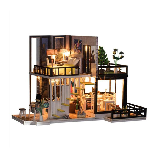 Dollhouse Wooden Assembly Building Doll House Wooden Miniature DIY Dollhouse Furniture Kit Toys For Children Christmas gift