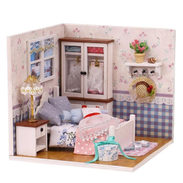 Voice Control DIY Model Dollhouse Furniture Miniature Doll House with Dust Cover Model Toys for Children Christmas Decorations