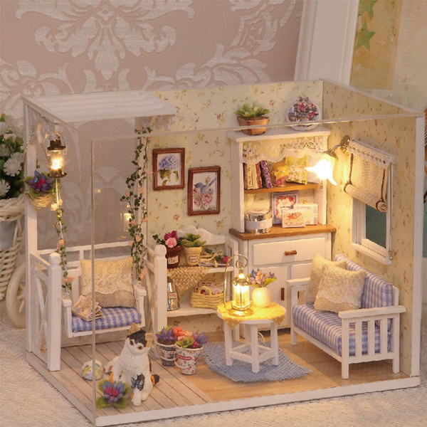 Doll House Furniture Diy Miniature Dust Cover 3D Wooden Miniaturas Dollhouse Toys for Children Birthday Gifts Kitten Diary