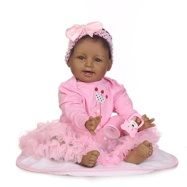 55cm black Baby Reborn Dolls Black girl doll Full Silicone cotton Body Bebe Reborn Baby Dolls children gifts kids toys play house toys